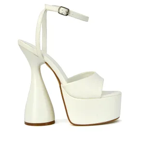 Acacia Strappy Peep Toe Cylinder Block Platform High Heel in White Synthetic Leather