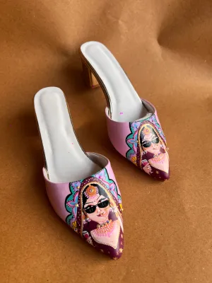Baby pink 2 inch swag bride mules