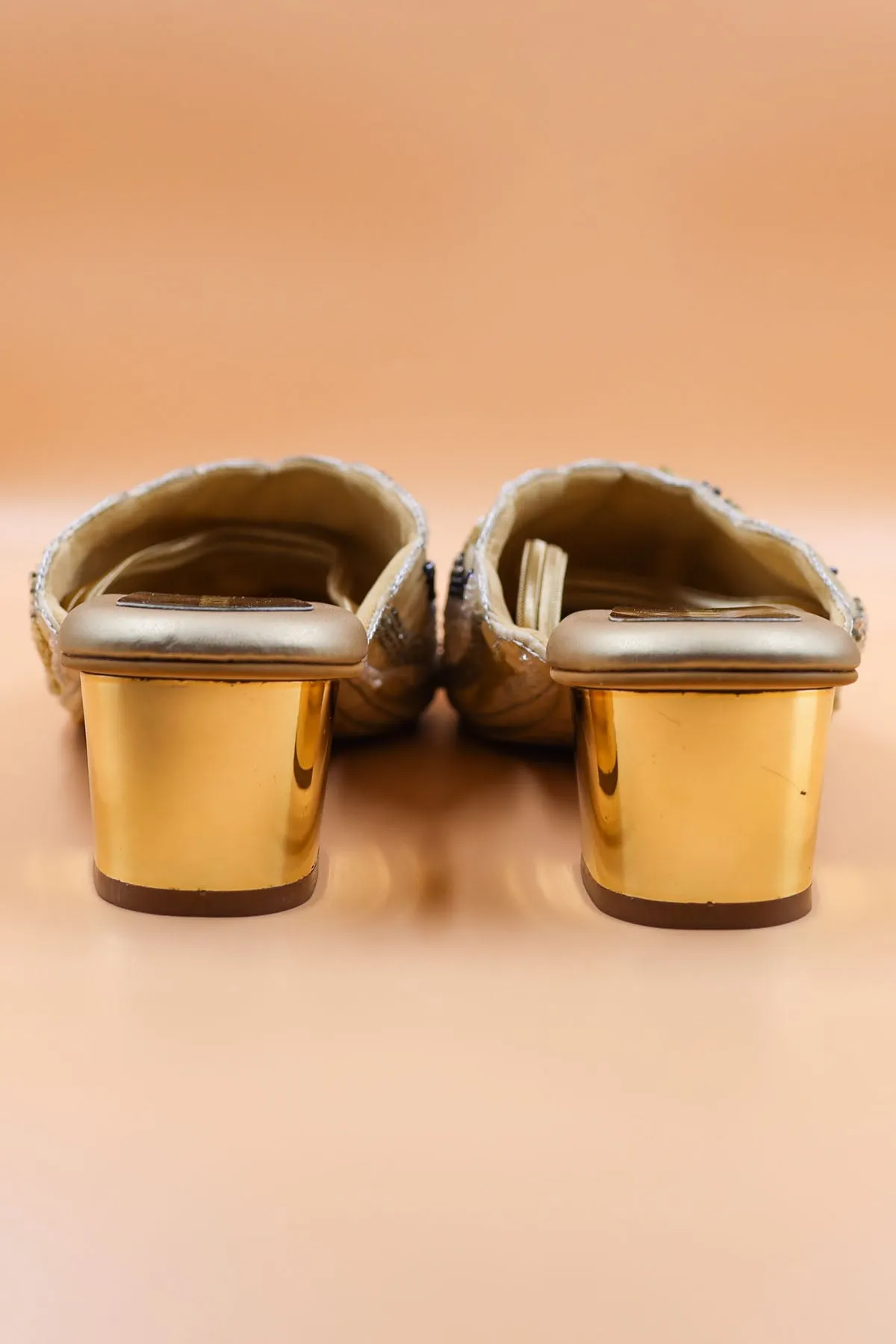 Beads Embroidered Gold Mules