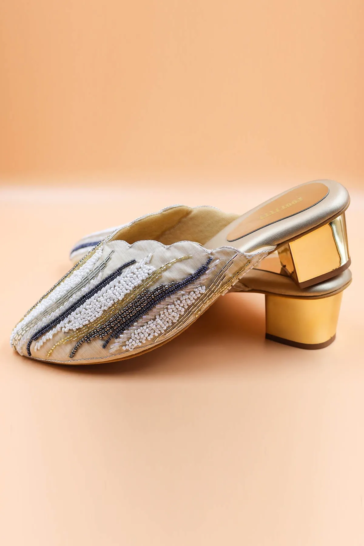 Beads Embroidered Gold Mules