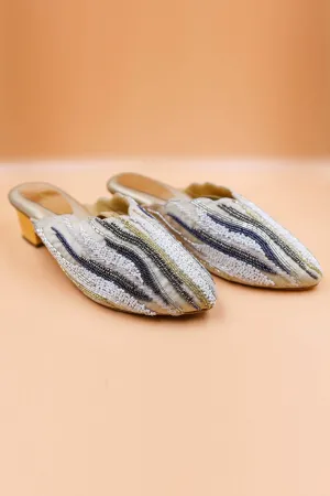 Beads Embroidered Gold Mules