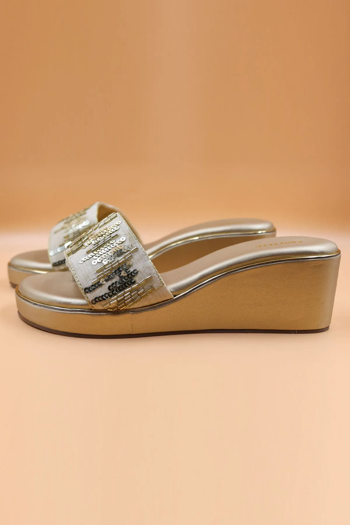 Brown Thread Embroidered Wedges