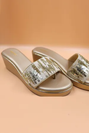 Brown Thread Embroidered Wedges