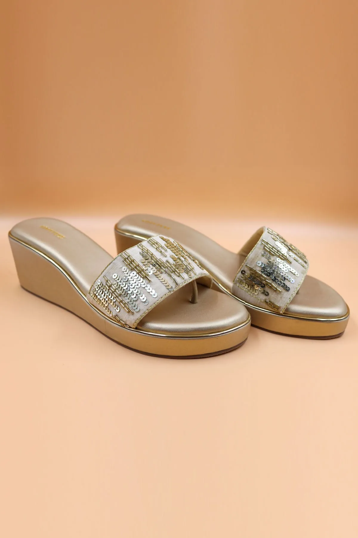 Brown Thread Embroidered Wedges