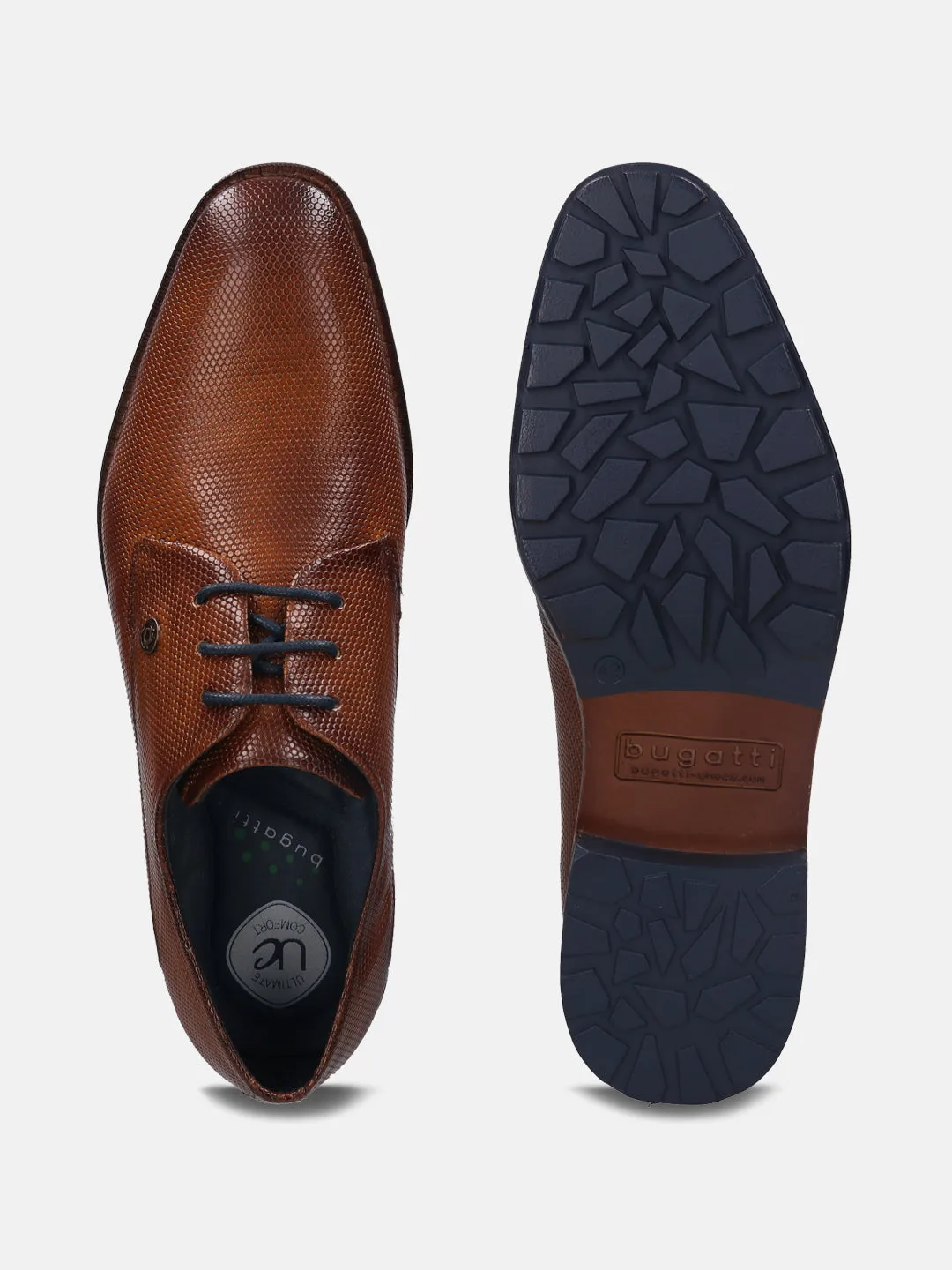 bugatti Cognac Premium Leather Derby Shoes