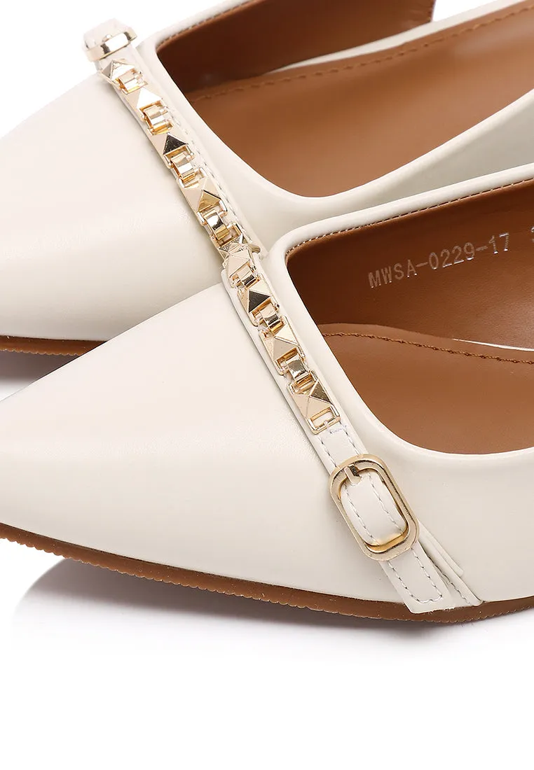 Clara Pointed Toe Ballerina & Flats (White)