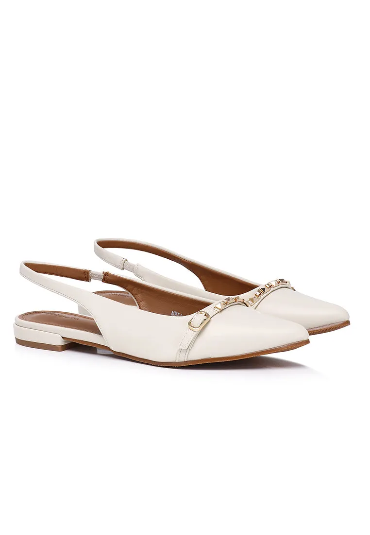 Clara Pointed Toe Ballerina & Flats (White)