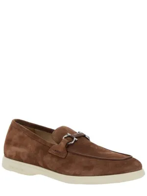 'Cosimo' Brown Loafers With Metallic Hooks On The Front In Suede Man