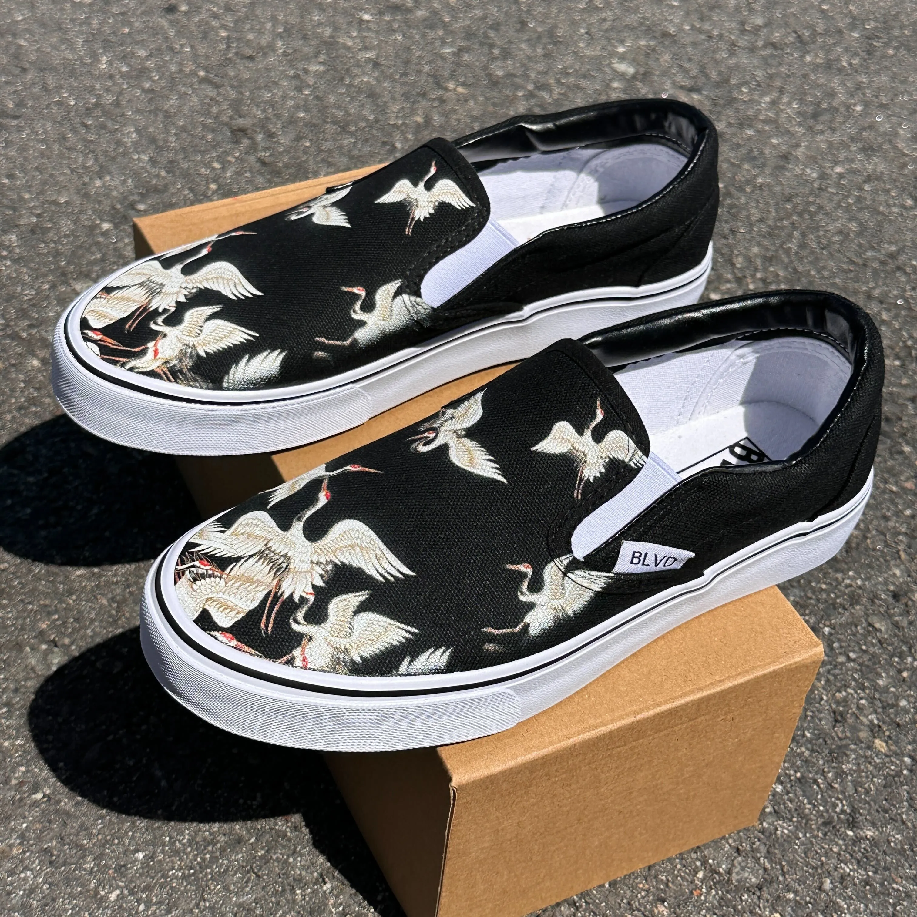 Flying Crane Bird - BLVD Custom Original Slip On Shoes