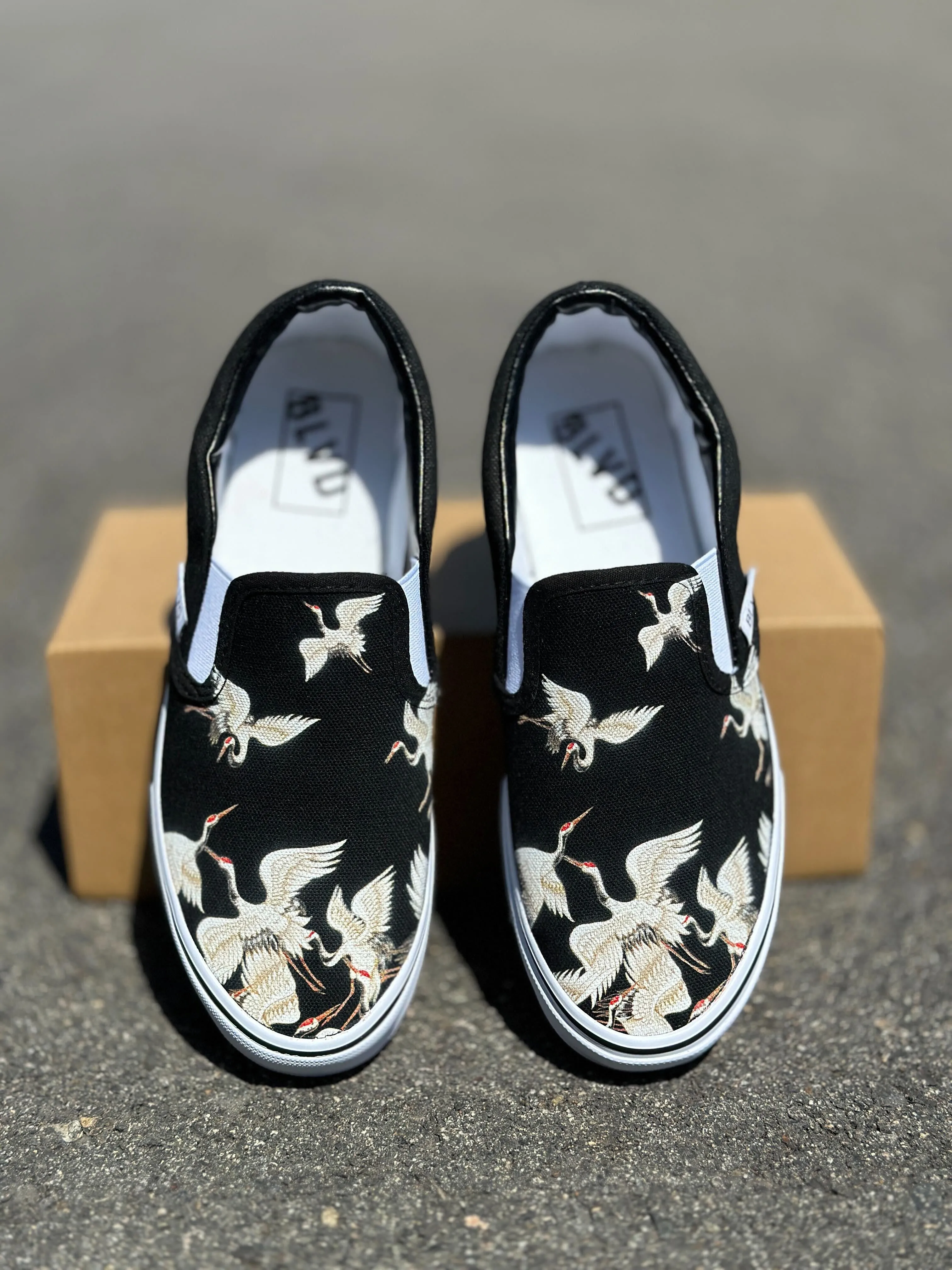 Flying Crane Bird - BLVD Custom Original Slip On Shoes