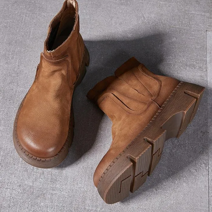 Genuine Leather Chelsea Boots Thick Bottom Womens Shoes