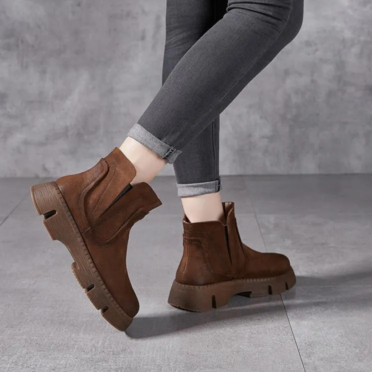 Genuine Leather Chelsea Boots Thick Bottom Womens Shoes