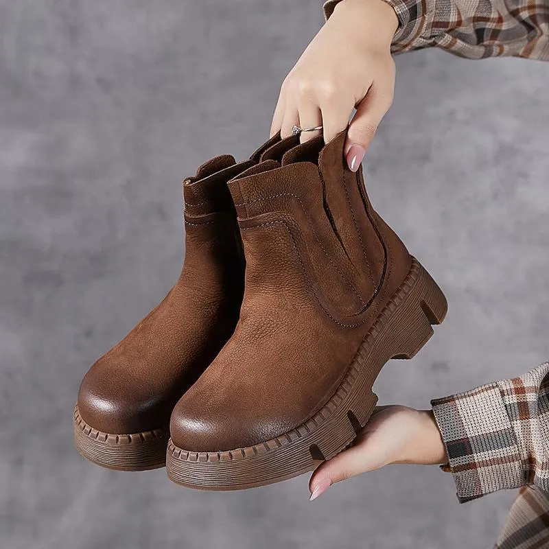 Genuine Leather Chelsea Boots Thick Bottom Womens Shoes