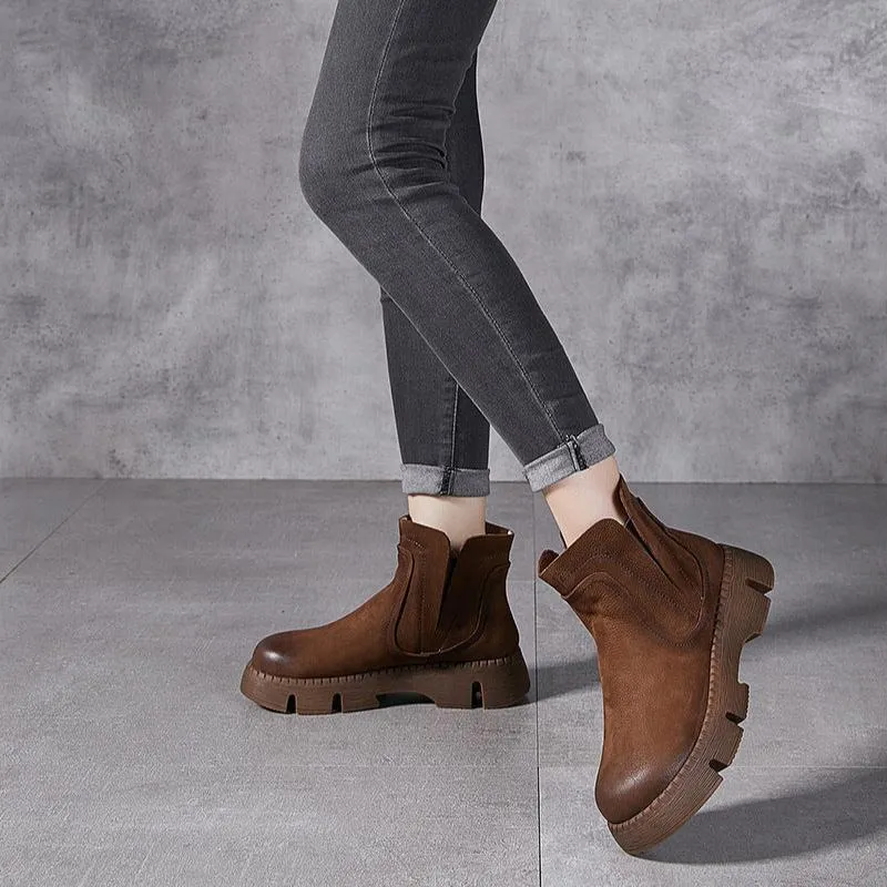 Genuine Leather Chelsea Boots Thick Bottom Womens Shoes