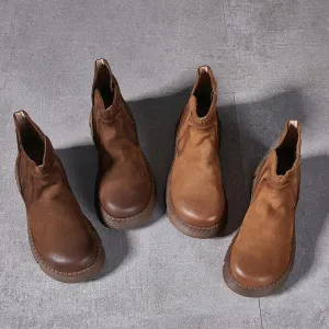 Genuine Leather Chelsea Boots Thick Bottom Womens Shoes