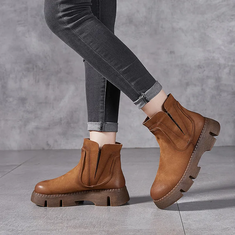 Genuine Leather Chelsea Boots Thick Bottom Womens Shoes