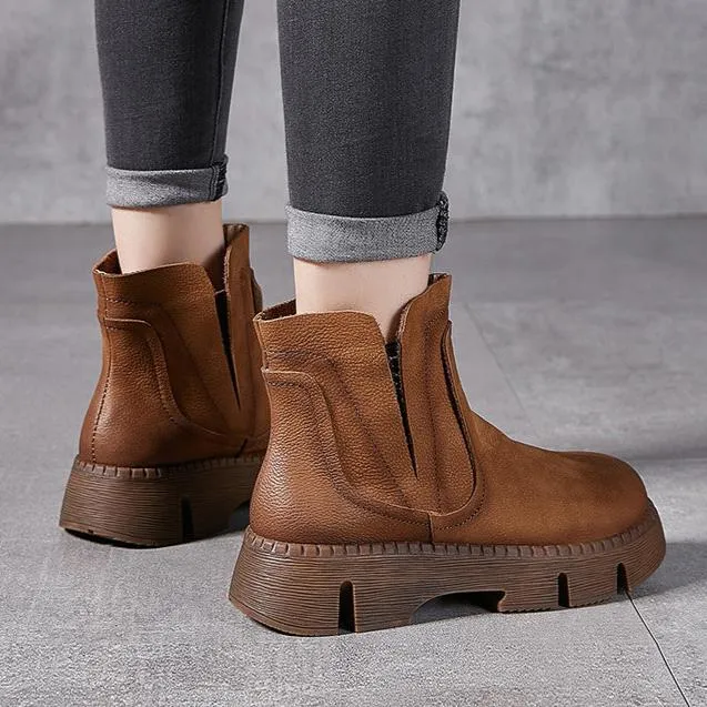 Genuine Leather Chelsea Boots Thick Bottom Womens Shoes