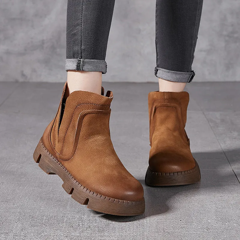 Genuine Leather Chelsea Boots Thick Bottom Womens Shoes