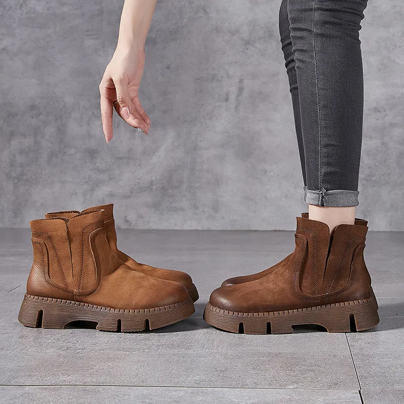 Genuine Leather Chelsea Boots Thick Bottom Womens Shoes