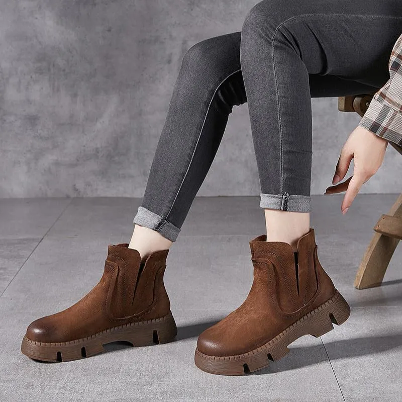 Genuine Leather Chelsea Boots Thick Bottom Womens Shoes