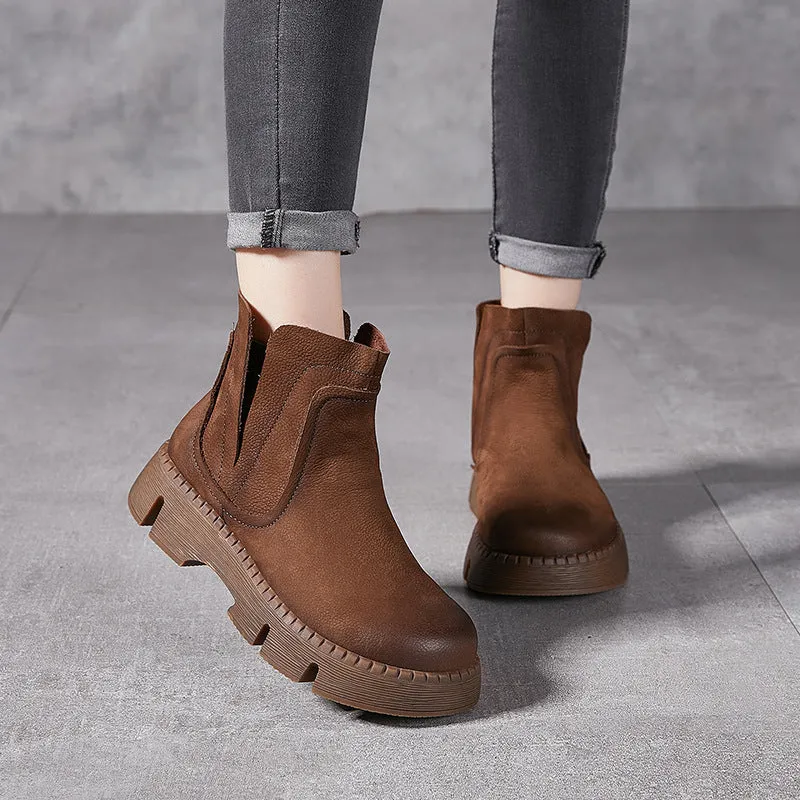 Genuine Leather Chelsea Boots Thick Bottom Womens Shoes