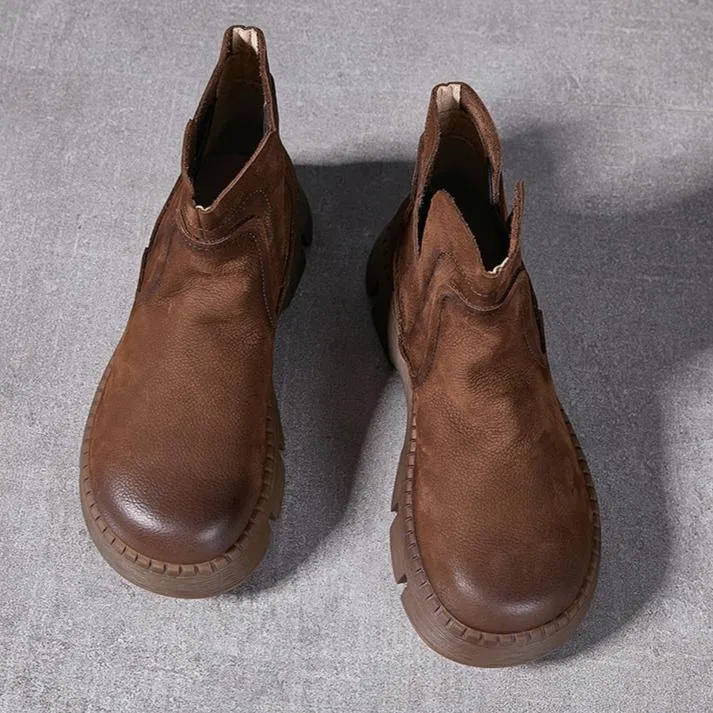 Genuine Leather Chelsea Boots Thick Bottom Womens Shoes