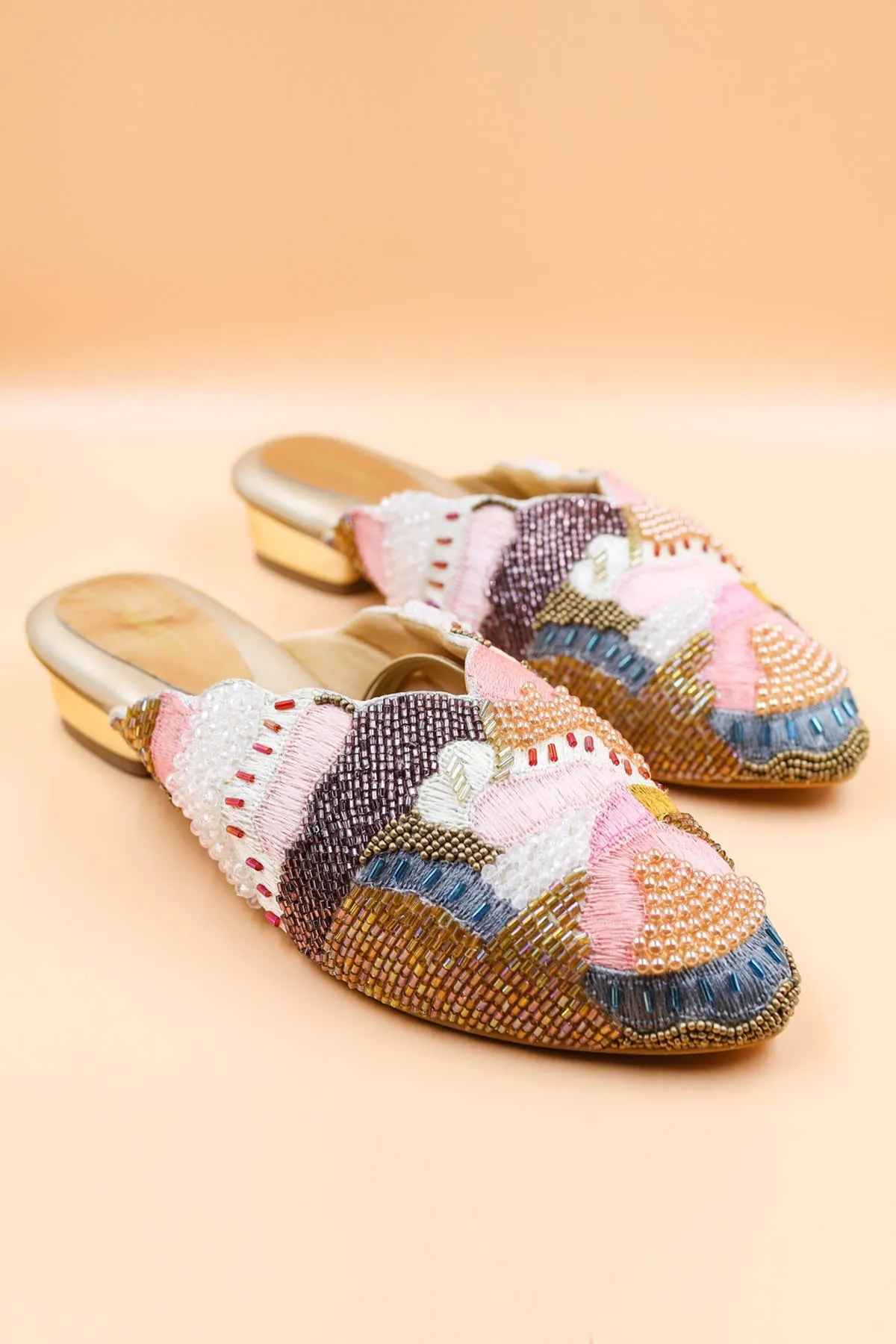 Gold & Multicolor Crystal Mules