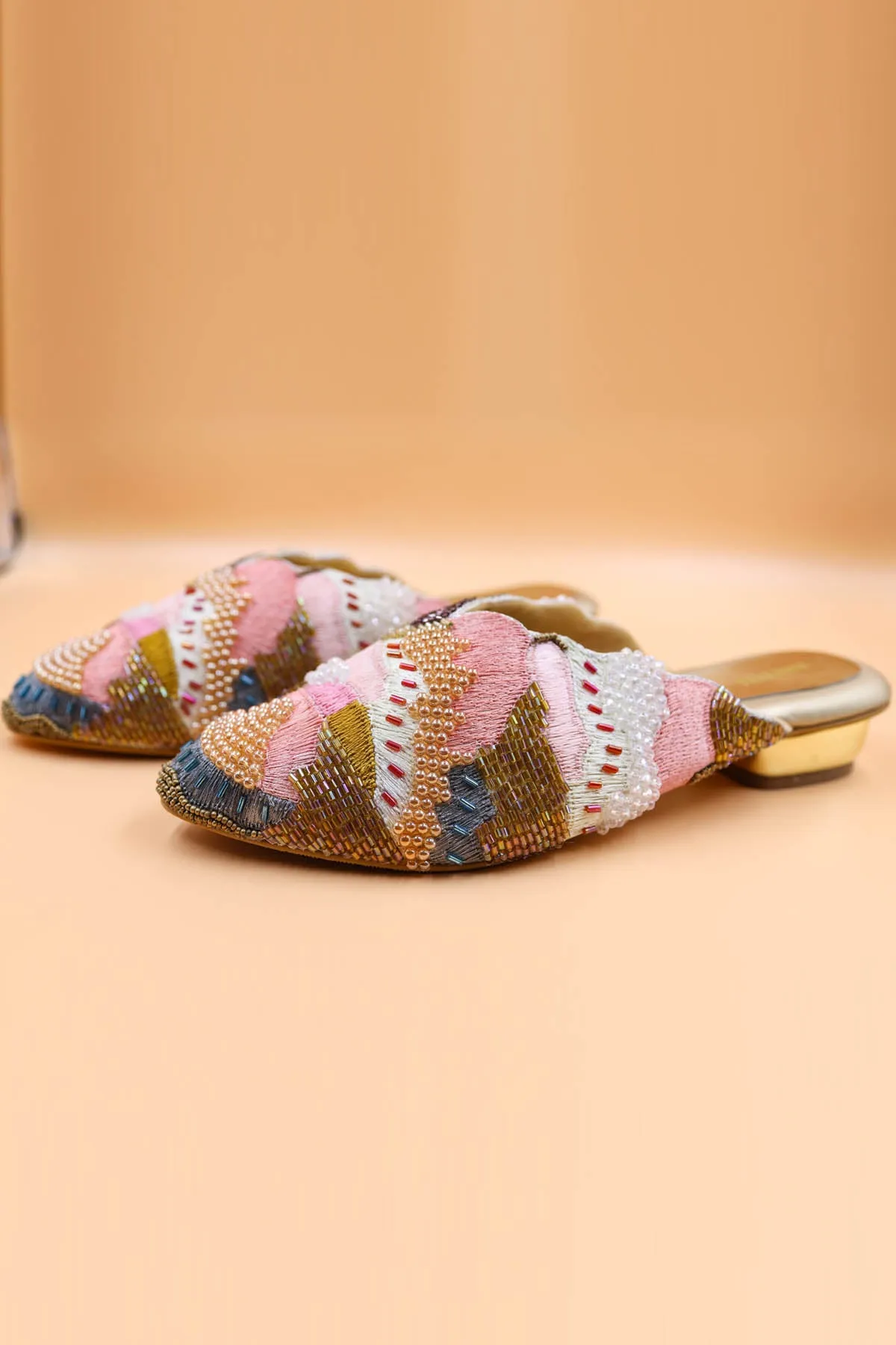 Gold & Multicolor Crystal Mules