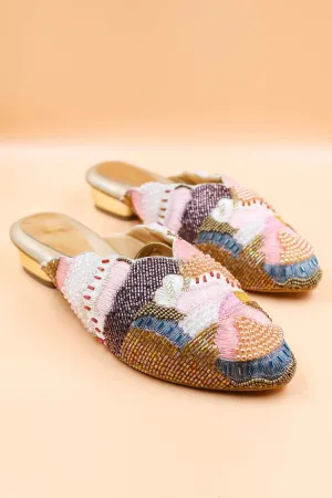 Gold & Multicolor Crystal Mules