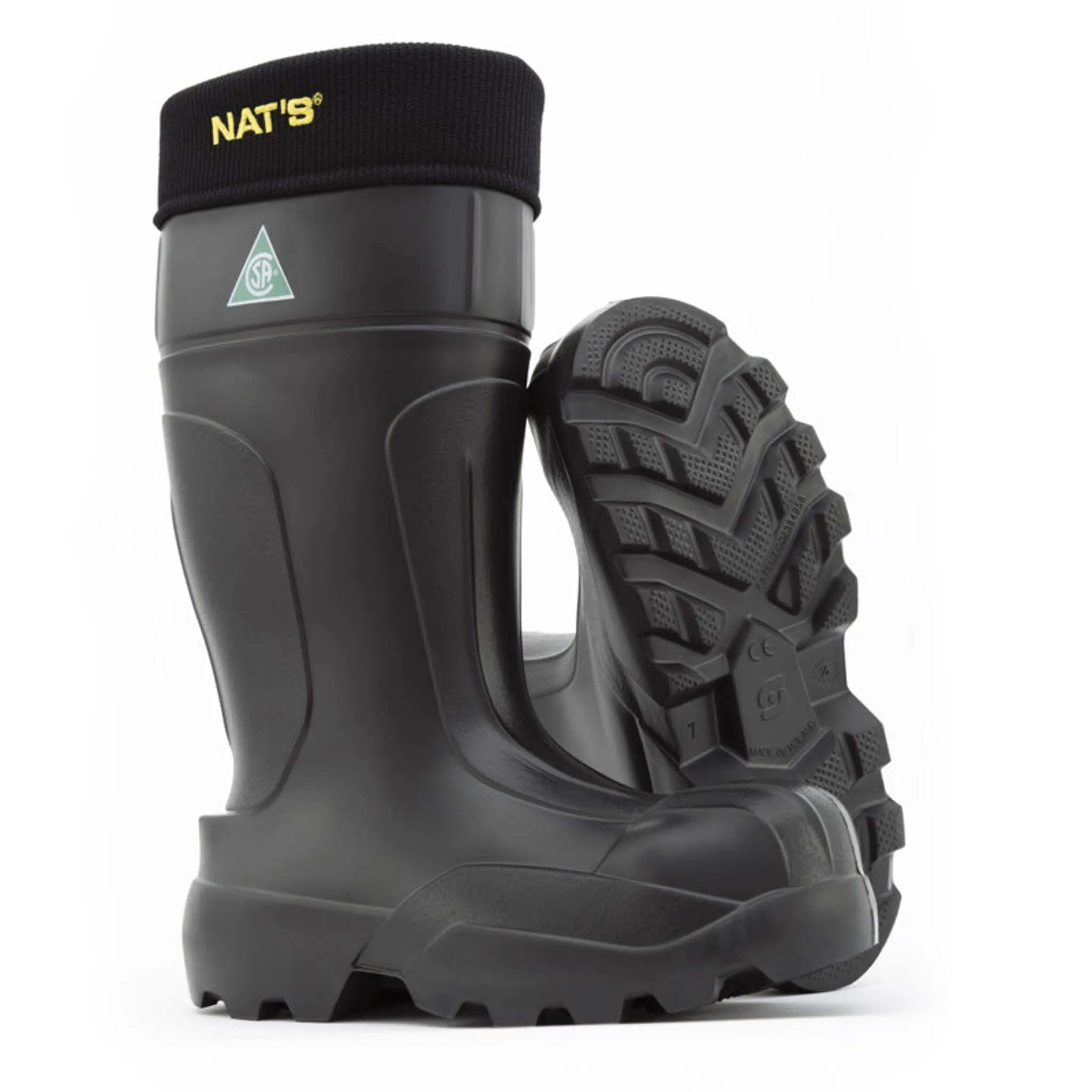 Nats Men's Winter Safety Work Boots 1595 | CSA EVA Ultra Light Steel Toe Waterproof, Removable Liner, Antimicrobial | Black Sizes 7-14