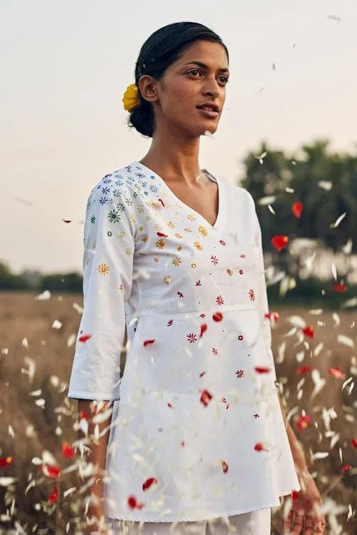 Okhai 'Melange' Hand Embroidered Mirror Work Pure Cotton Short Top