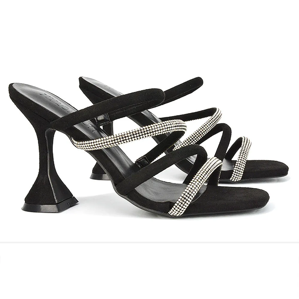 Posie Diamante Strappy Square Toe Sculptured High Heel Wedding Sandals in Ivory