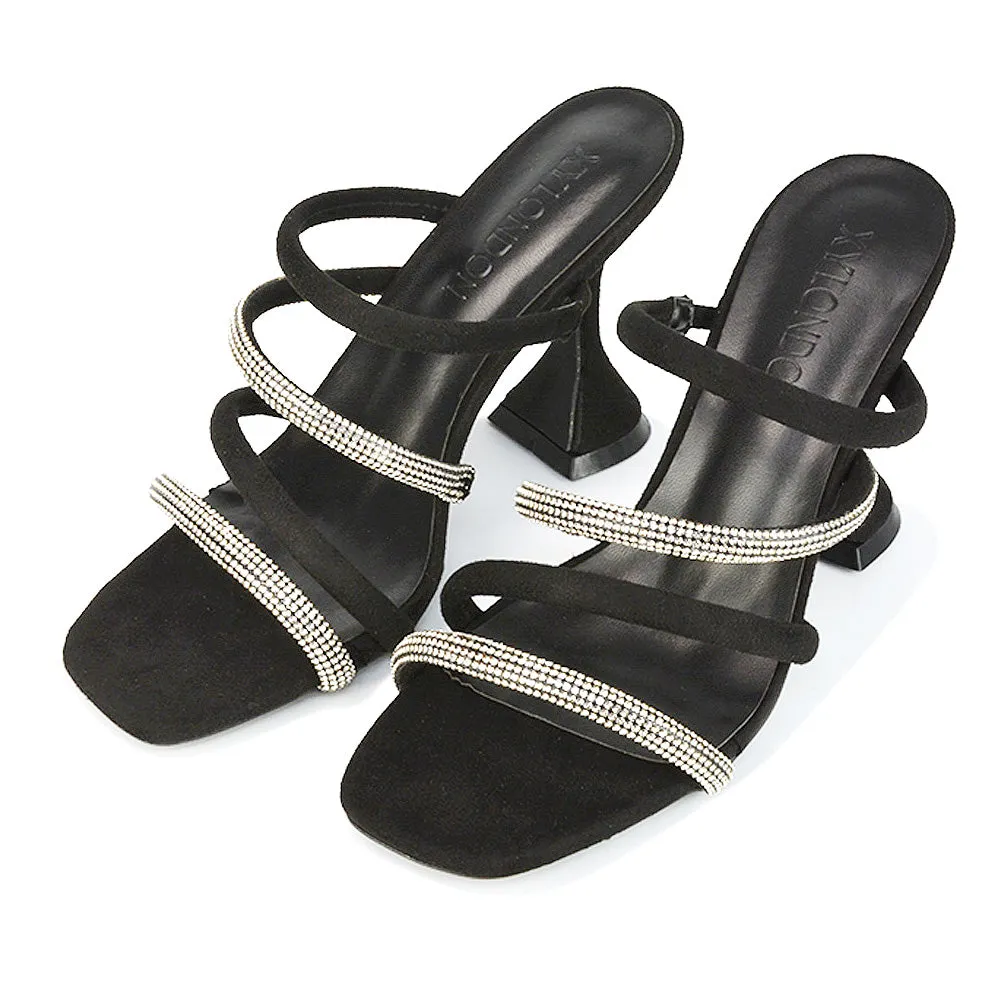 Posie Diamante Strappy Square Toe Sculptured High Heel Wedding Sandals in Ivory