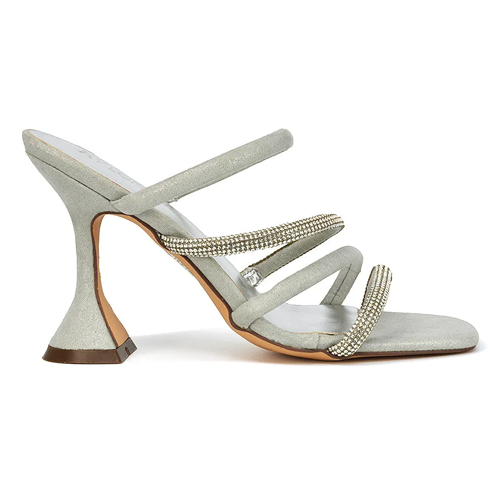 Posie Diamante Strappy Square Toe Sculptured High Heel Wedding Sandals in Ivory