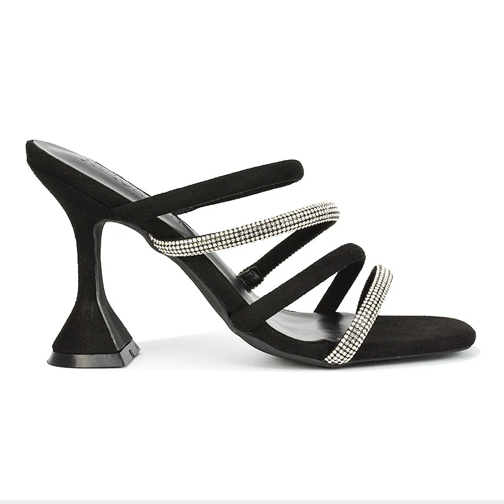 Posie Diamante Strappy Square Toe Sculptured High Heel Wedding Sandals in Ivory