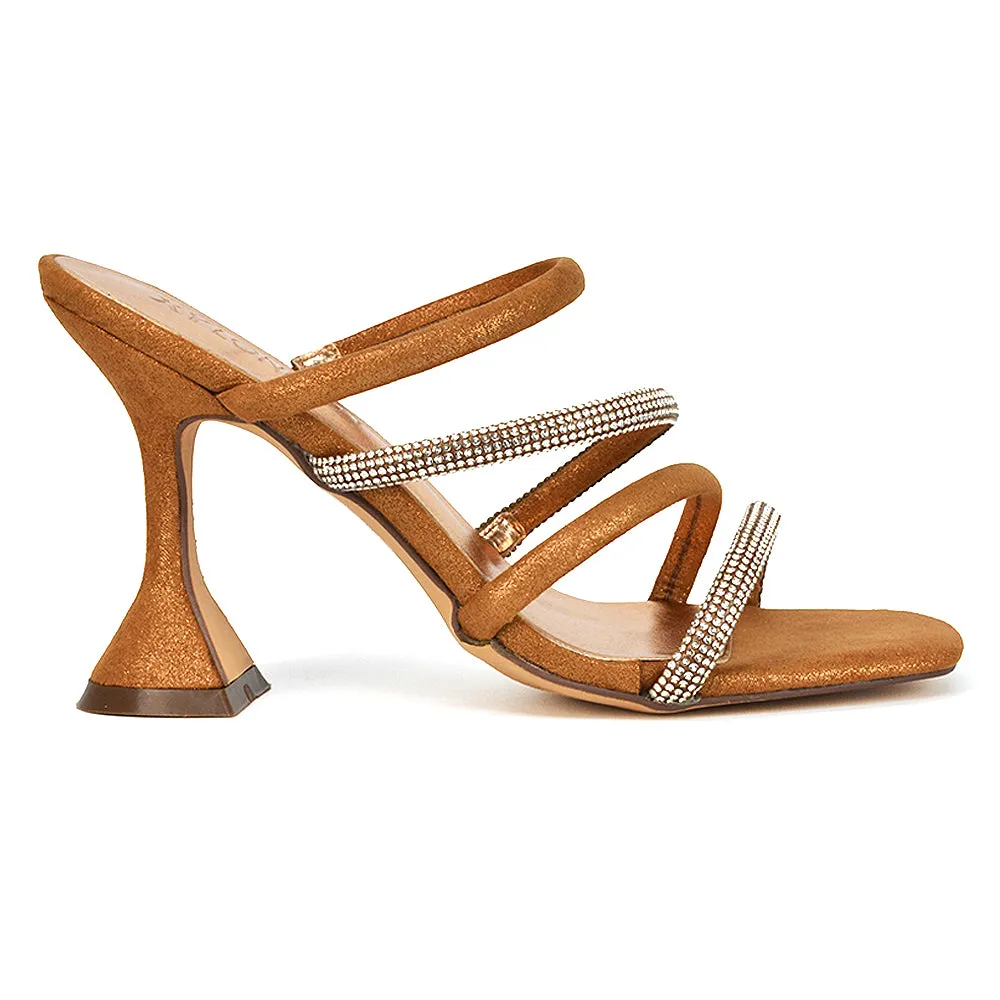 Posie Diamante Strappy Square Toe Sculptured High Heel Wedding Sandals in Ivory