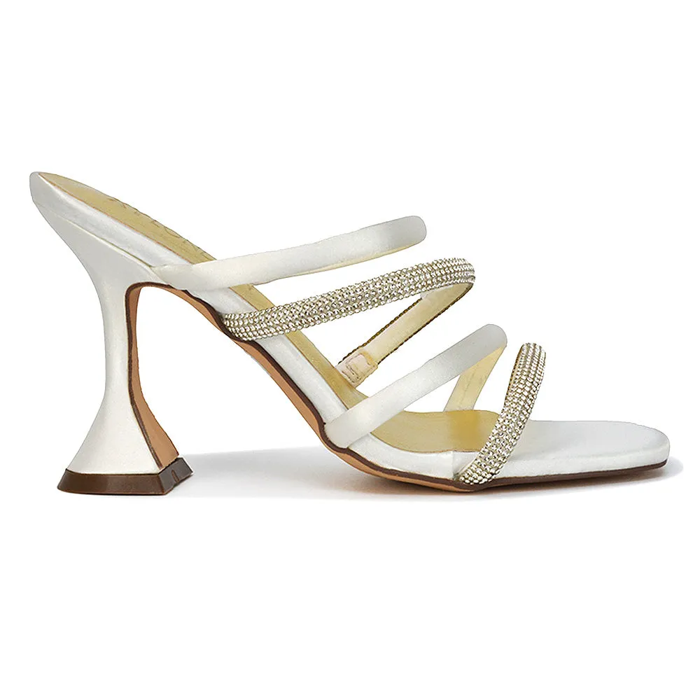 Posie Diamante Strappy Square Toe Sculptured High Heel Wedding Sandals in Ivory