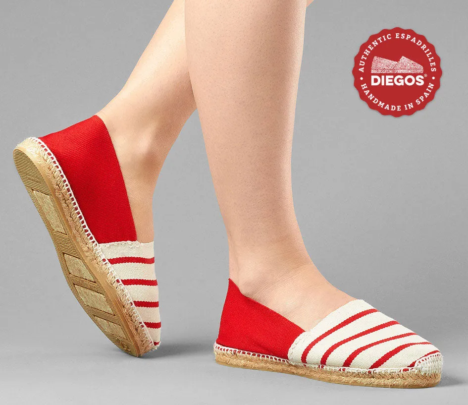 Red & ivory stripes espadrilles