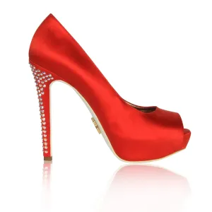 Red Krista-Lawren Satin Platform Pumps