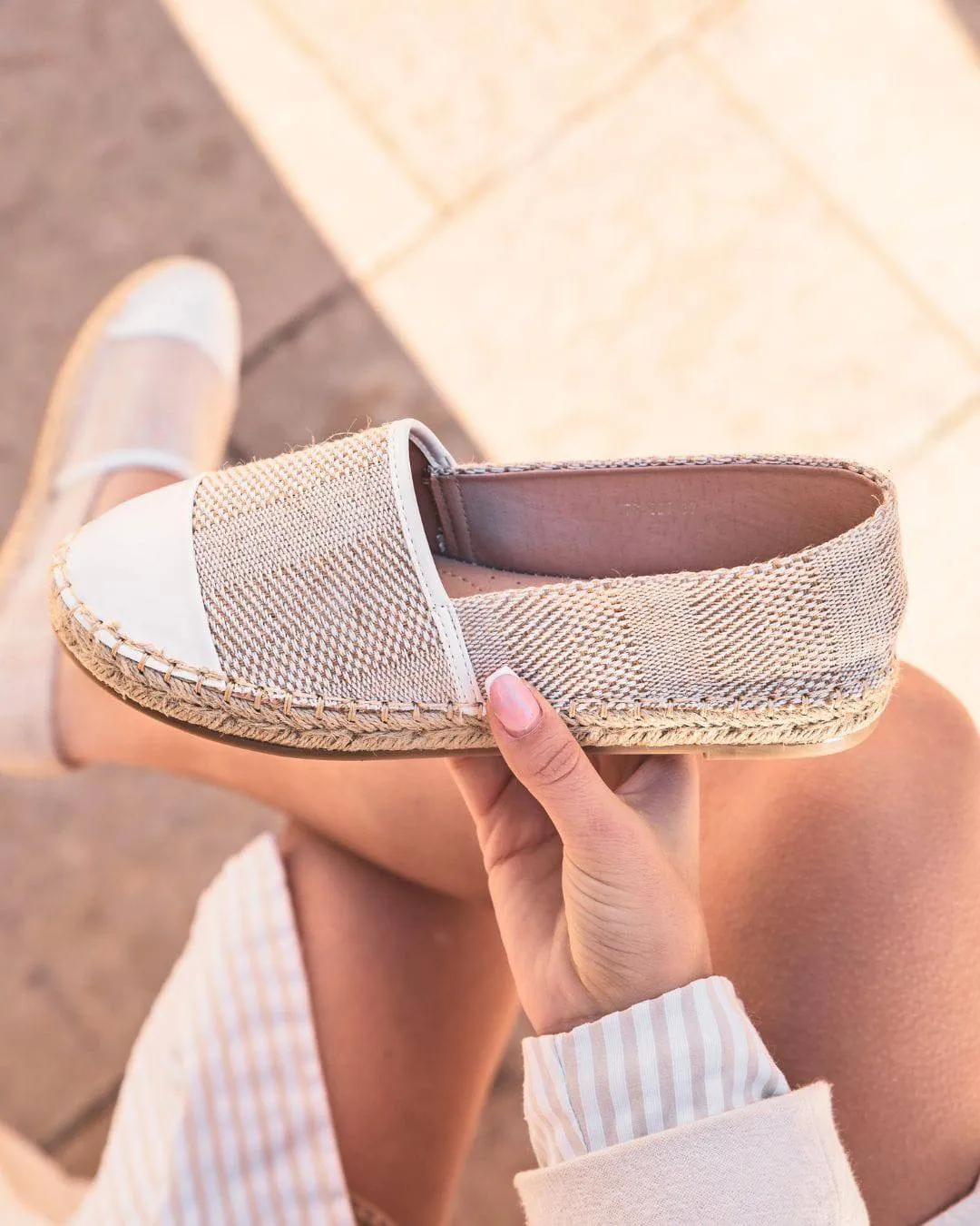 Sandale femme espadrille blanche et beige - Jenny