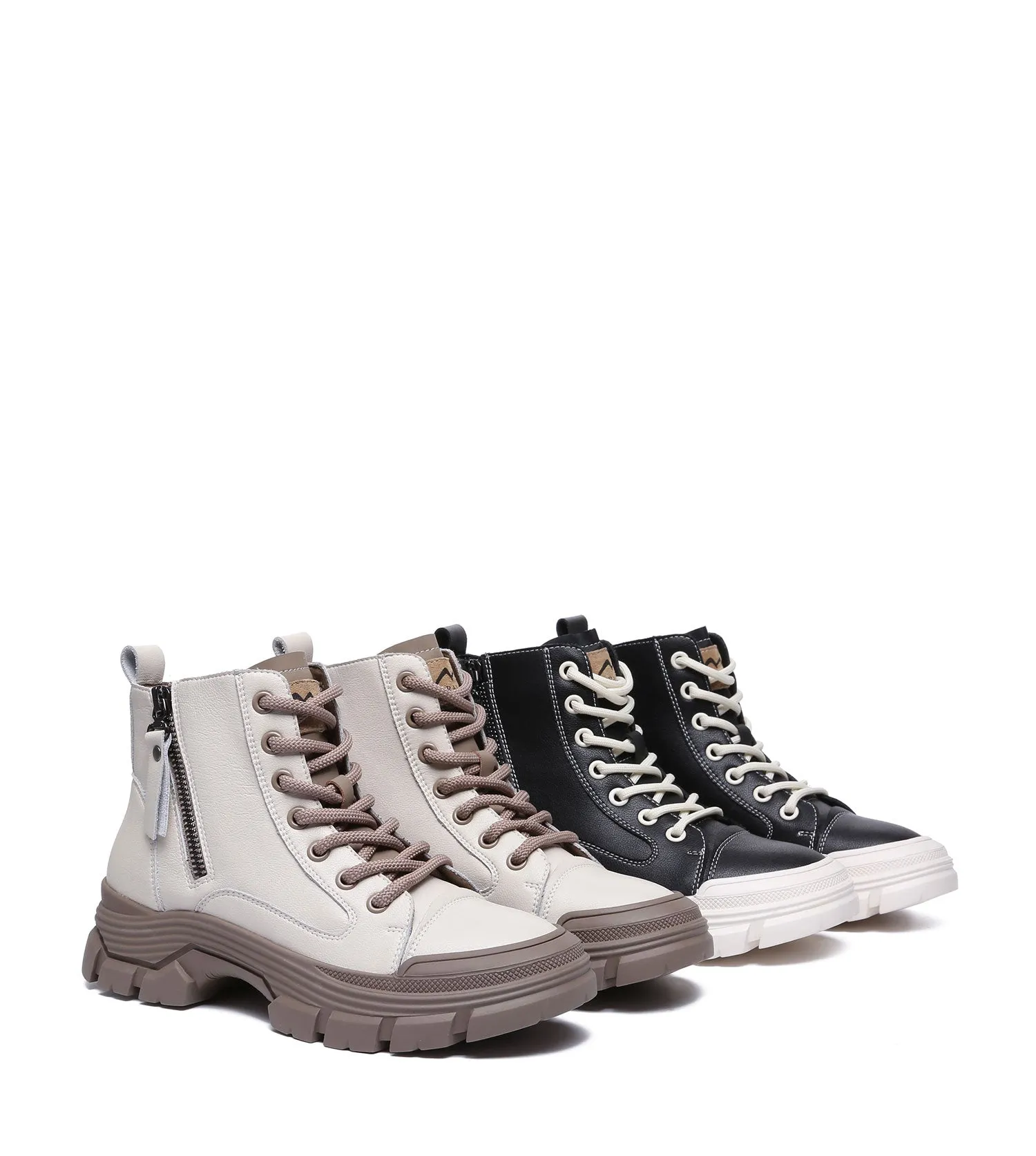 TARRAMARRA Lace-up and Zipper Chunky Leather Boots Women Cow Suede Boots Lorrine