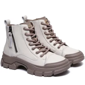 TARRAMARRA Lace-up and Zipper Chunky Leather Boots Women Cow Suede Boots Lorrine