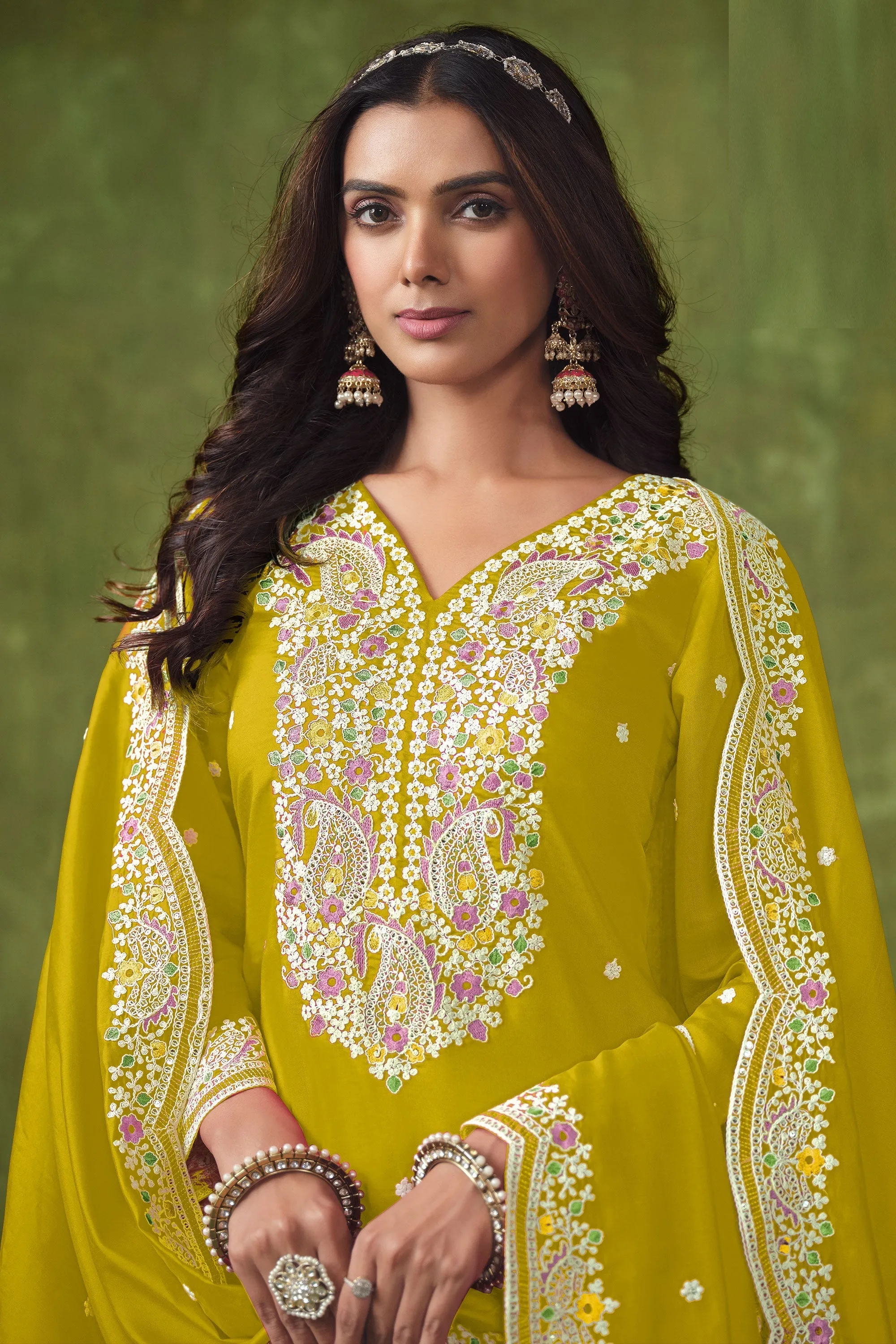 Tempting Art Silk Fabric Yellow Color Festive Wear Salwar Suit