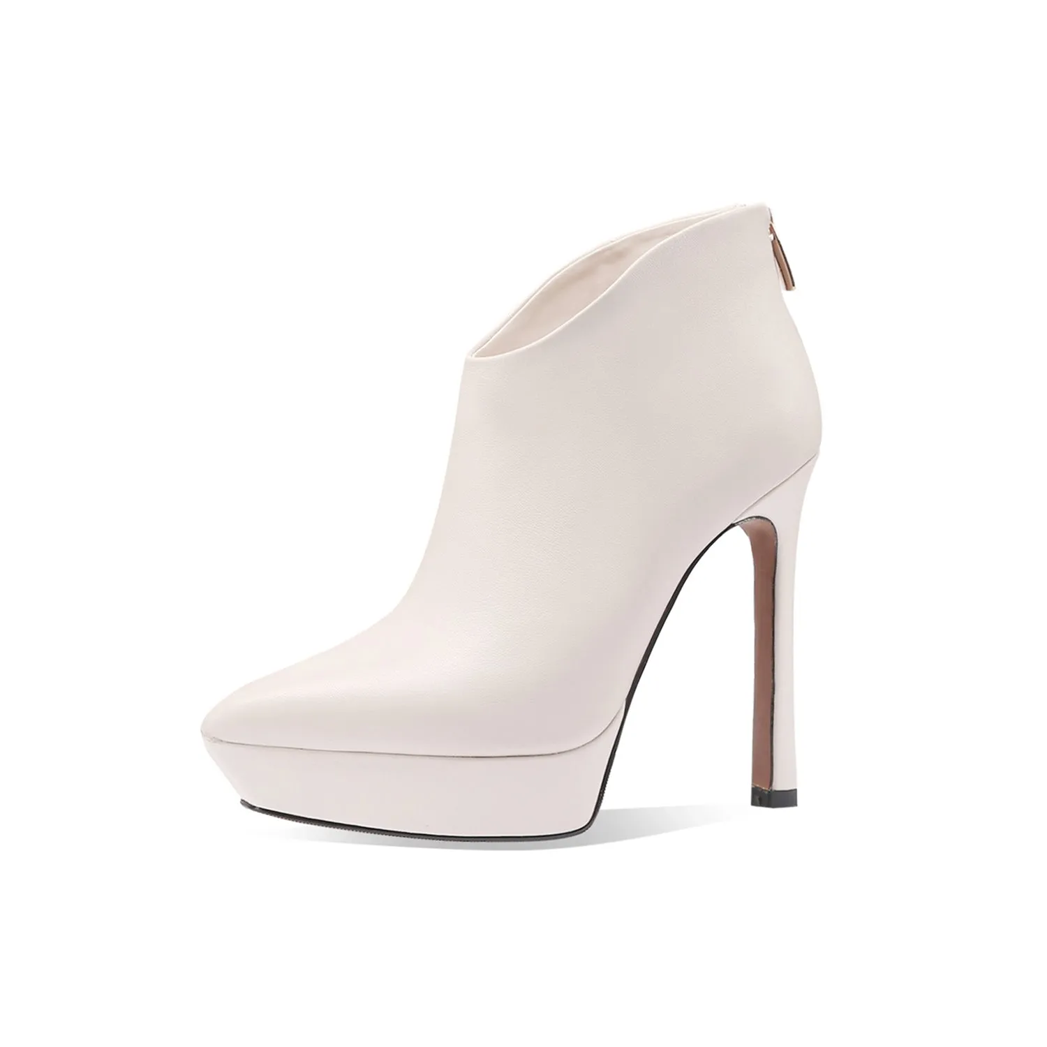 TinaCus Handmade Women's Genuine Leather Platform Back Zipper Pointed Toe High Stiletto Heel Ankle Boots Shoes