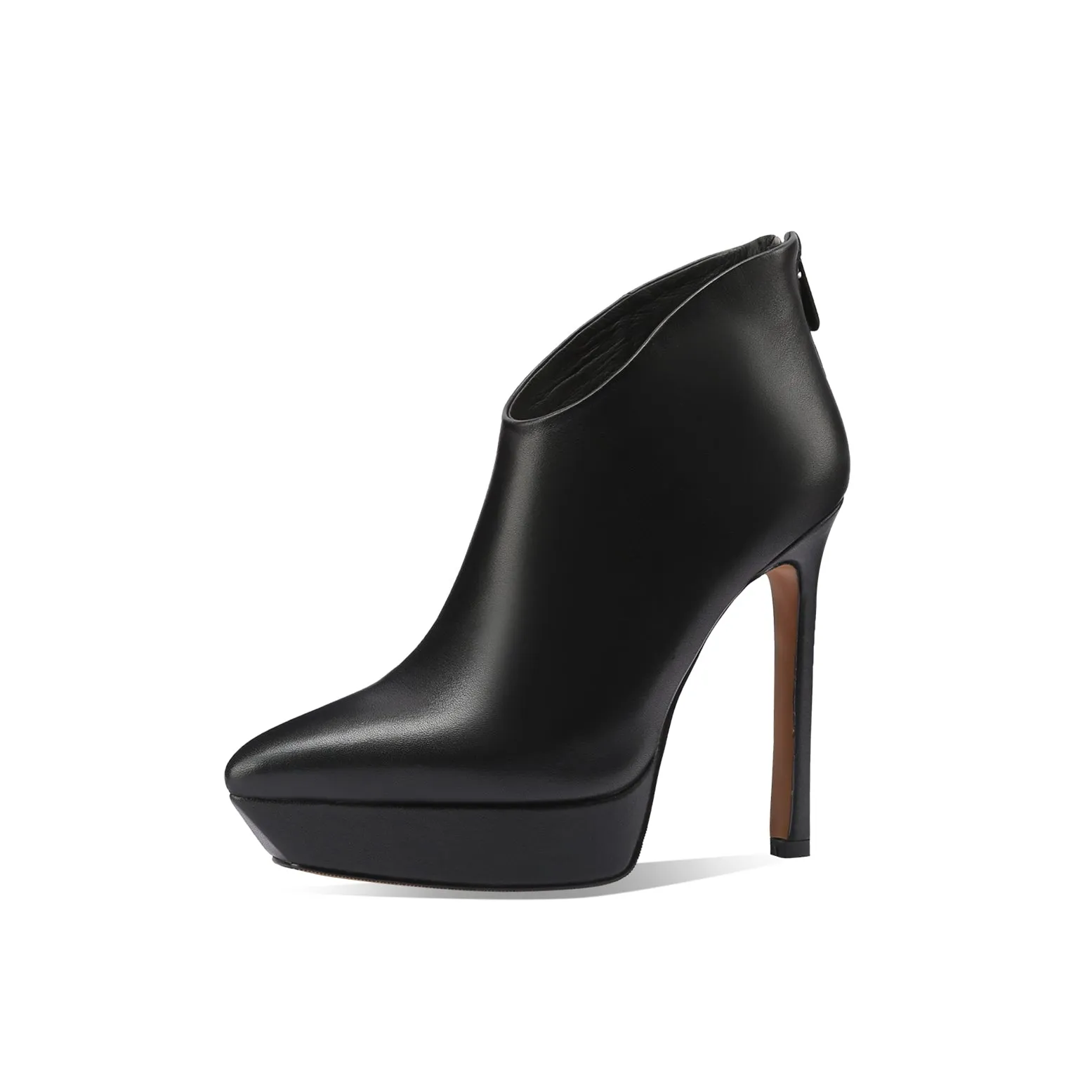 TinaCus Handmade Women's Genuine Leather Platform Back Zipper Pointed Toe High Stiletto Heel Ankle Boots Shoes