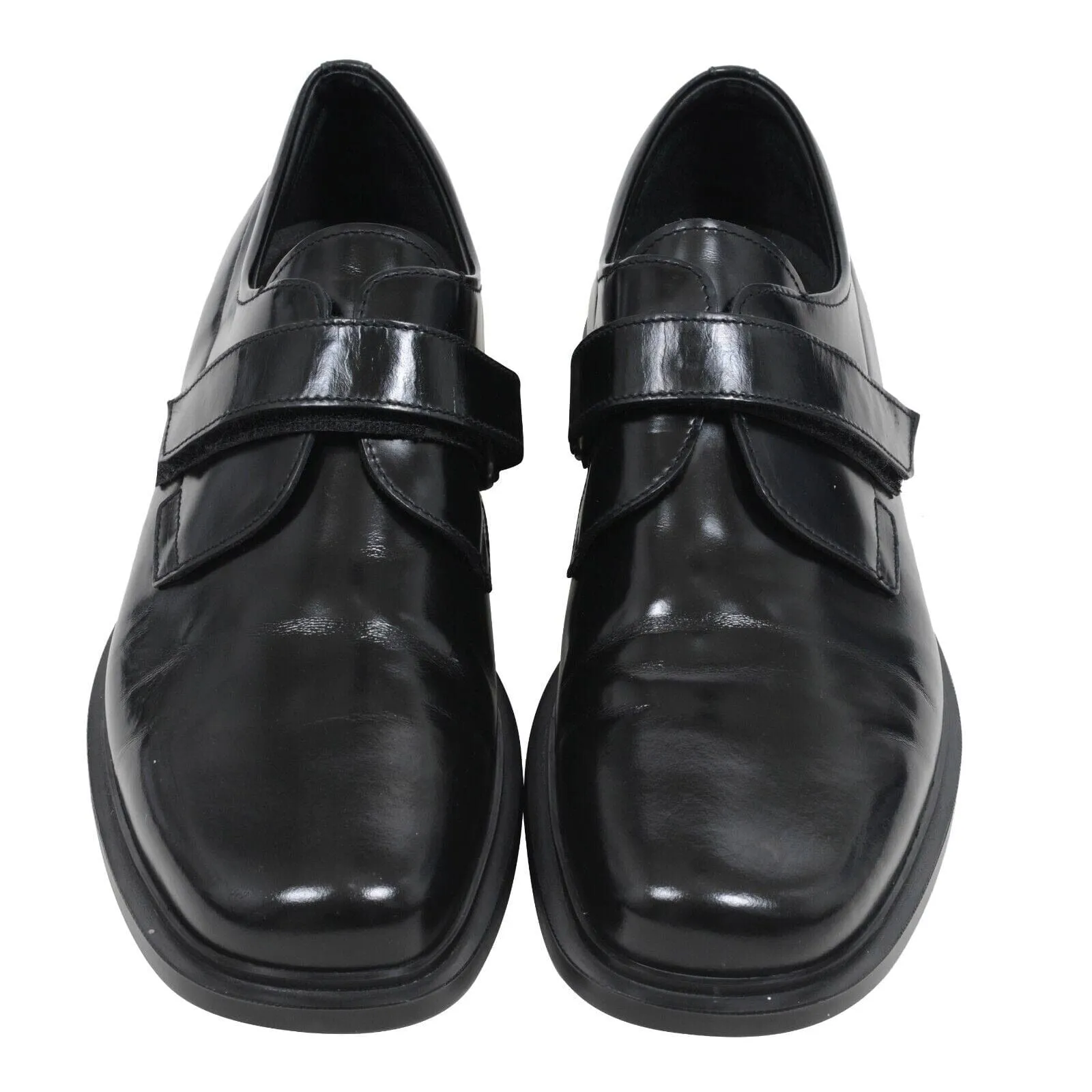 Vintage Black Leather Square Toe Monk Strap Dress Shoes
