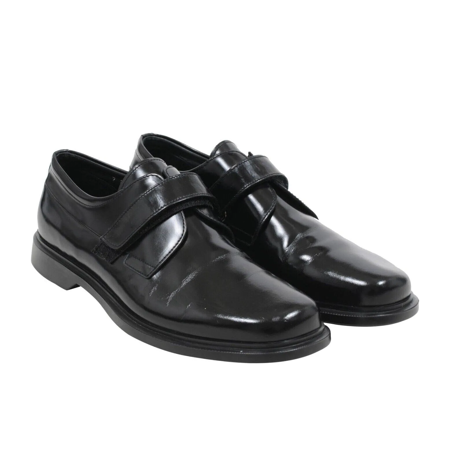 Vintage Black Leather Square Toe Monk Strap Dress Shoes