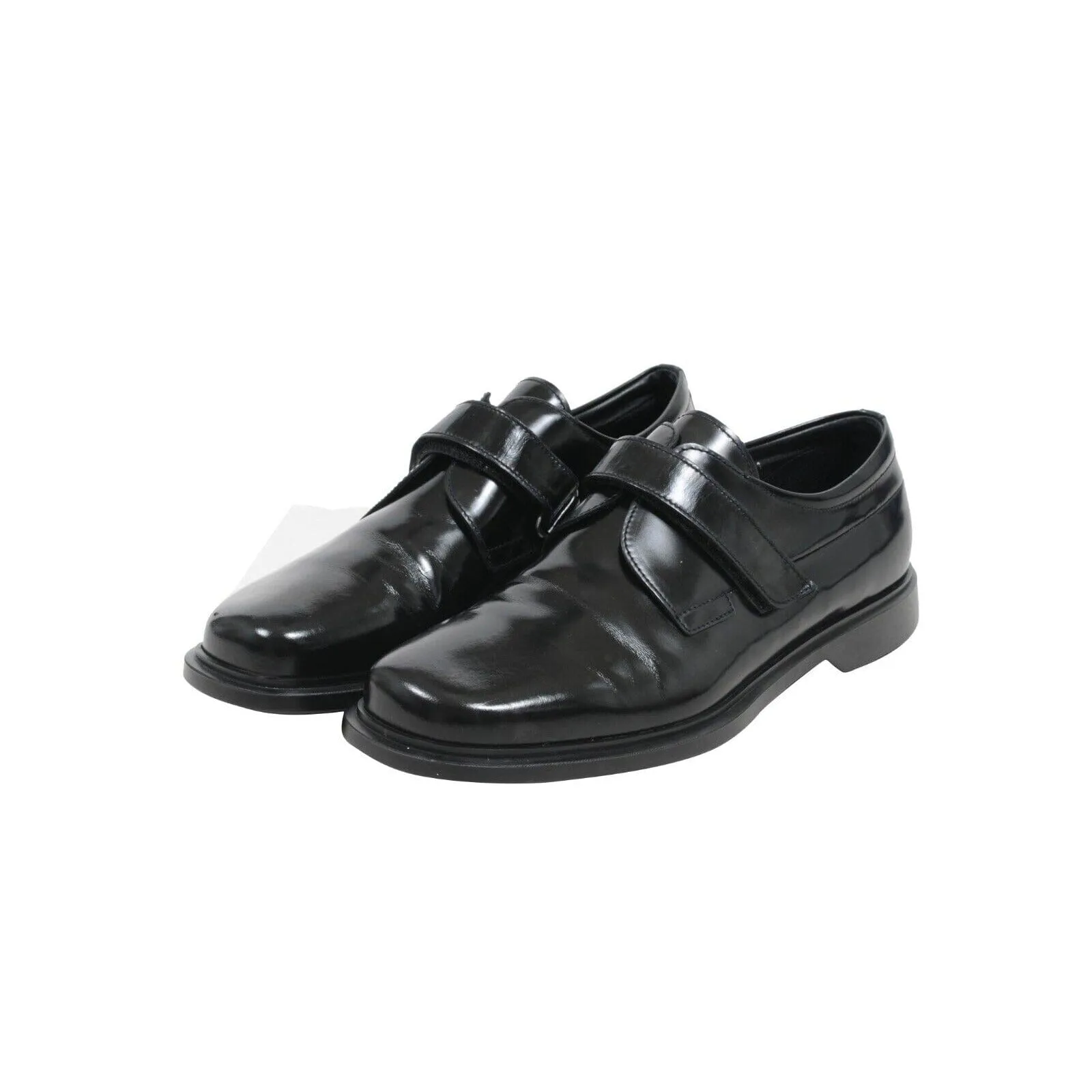 Vintage Black Leather Square Toe Monk Strap Dress Shoes
