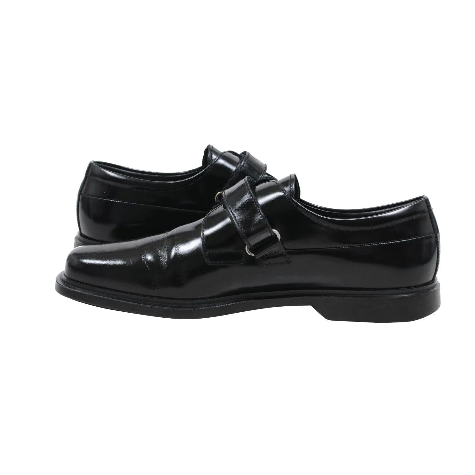 Vintage Black Leather Square Toe Monk Strap Dress Shoes