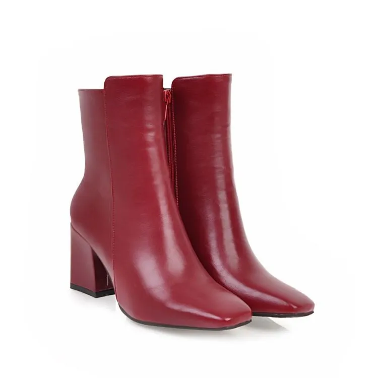 Women's chunky block heel zipper booties elegant square toe ankle boots